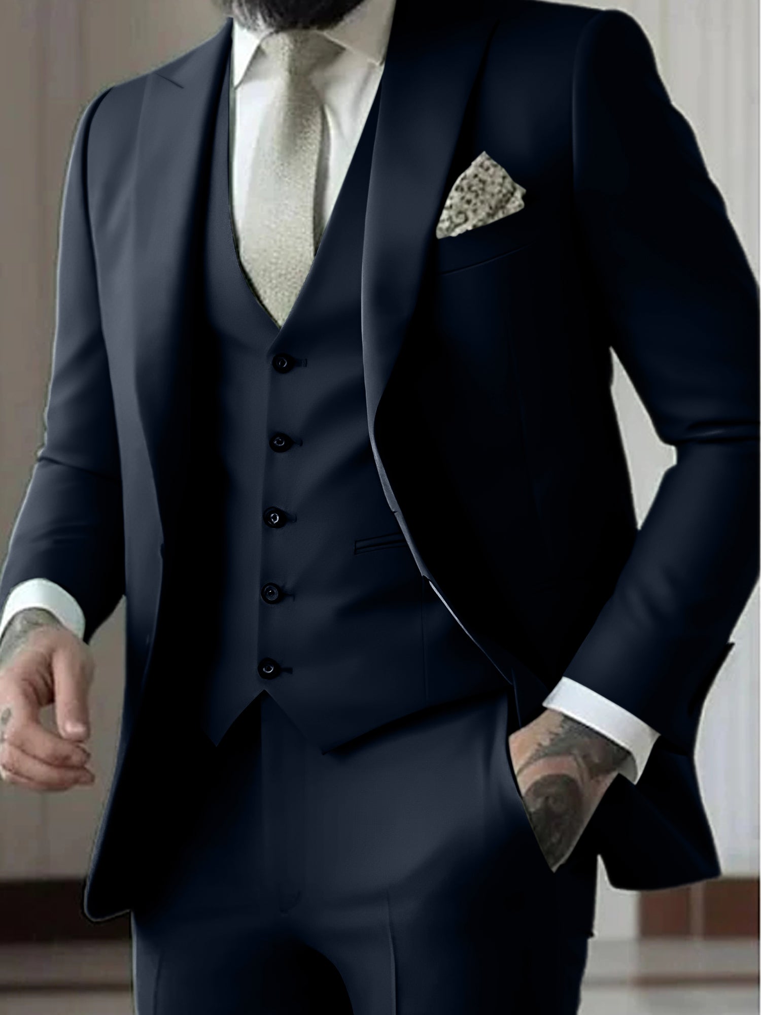 Men's Tailored Fit Single Breasted One-button 3 Pieces Wedding Suits Dark Navy