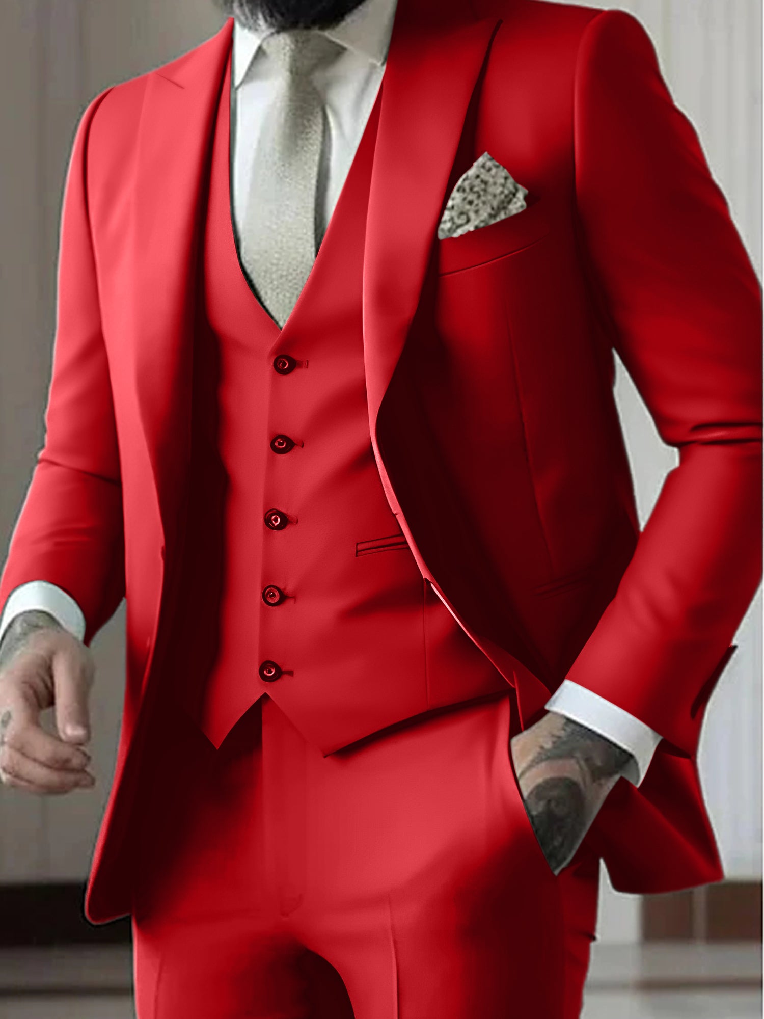 Men's Tailored Fit Single Breasted One-button 3 Pieces Wedding Suits Red