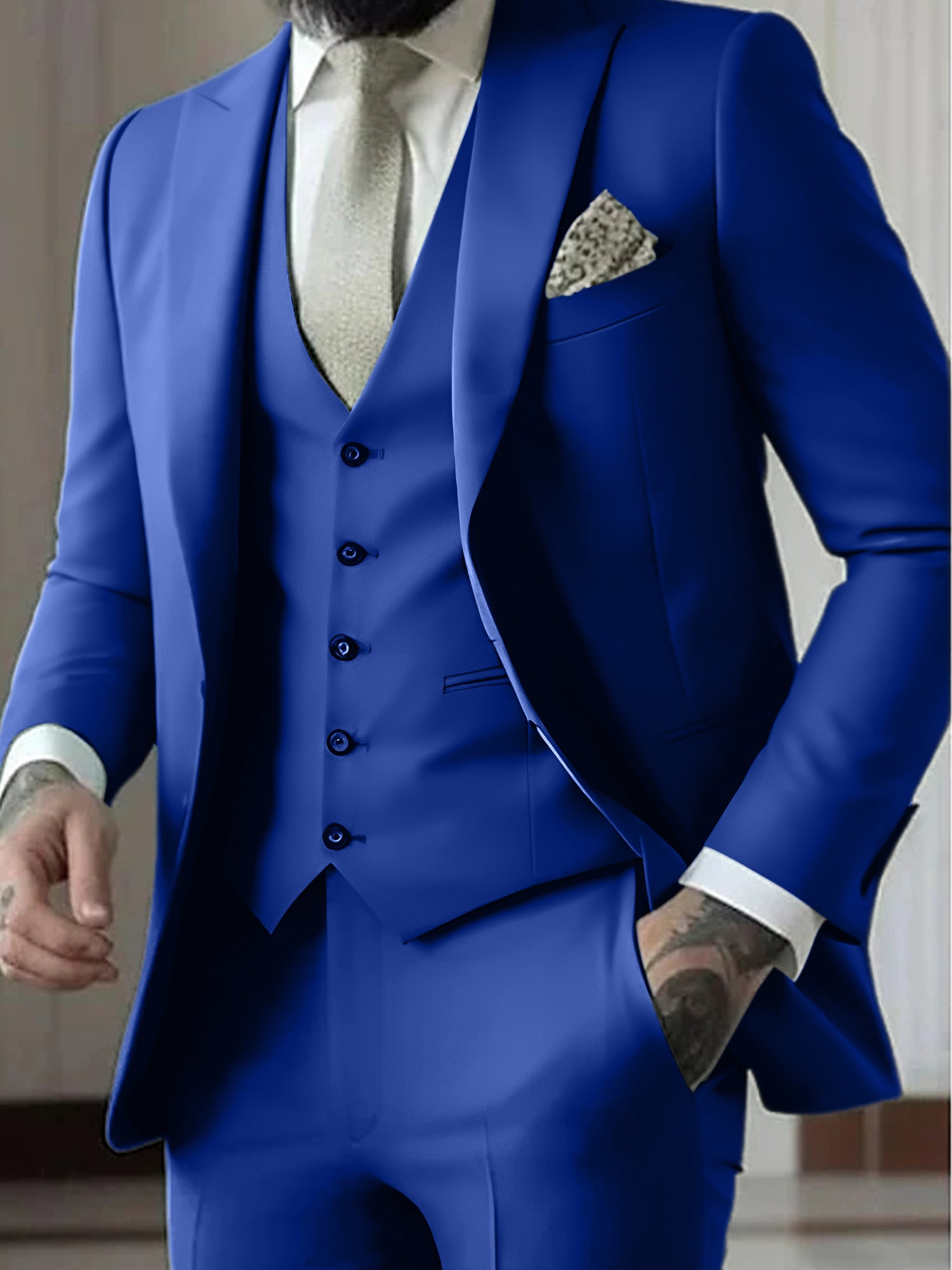 Men's Tailored Fit Single Breasted One-button 3 Pieces Wedding Suits Royal Blue