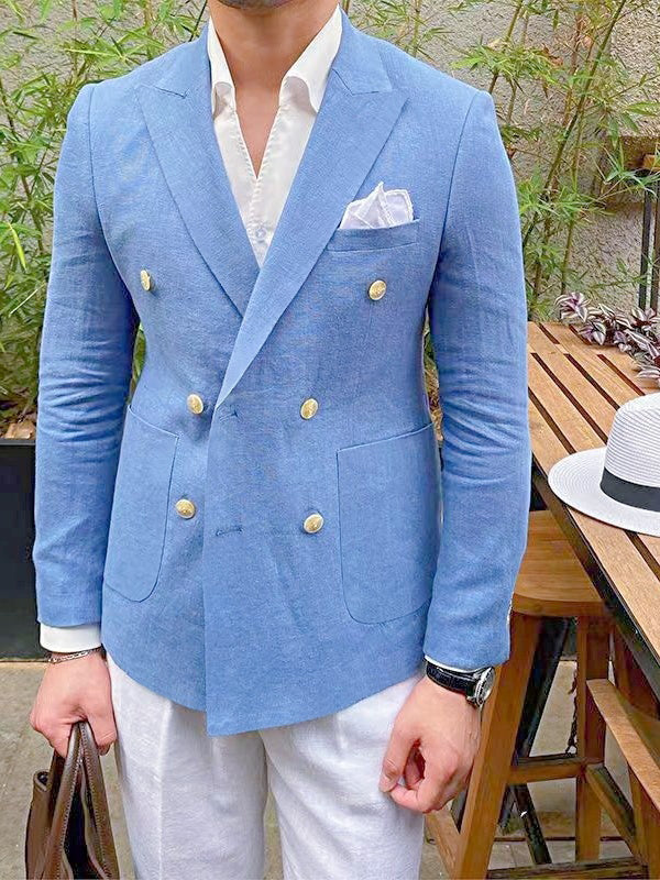 Men's Tailored Fit Single Breasted Two-buttons Blazer Jacket Blue