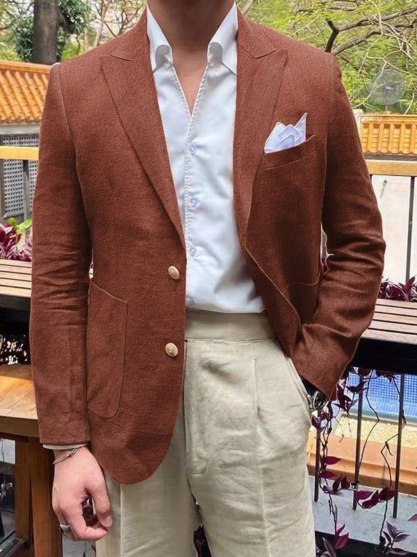 Men's Tailored Fit Single Breasted Two-buttons Blazer Jacket Brown