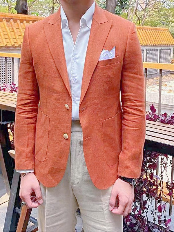 Men's Tailored Fit Single Breasted Two-buttons Blazer Jacket Caramel