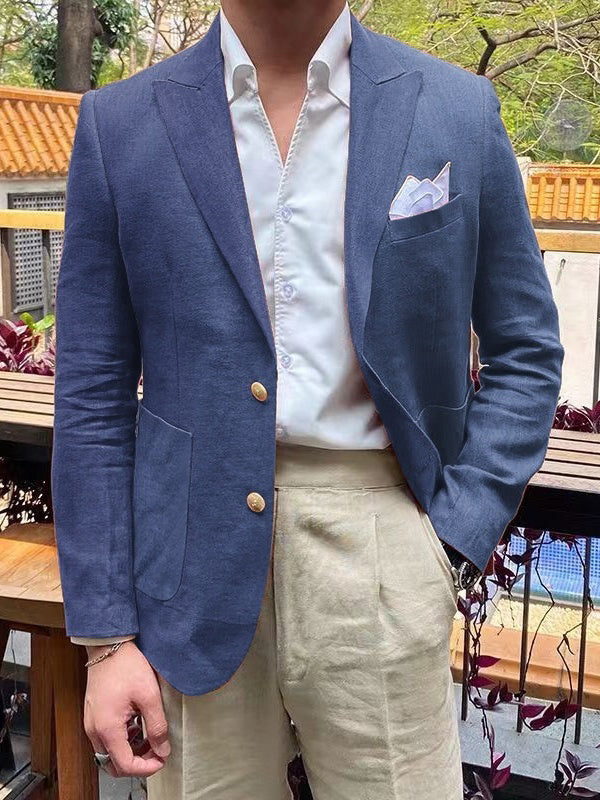 Men's Tailored Fit Single Breasted Two-buttons Blazer Jacket Navy Blue
