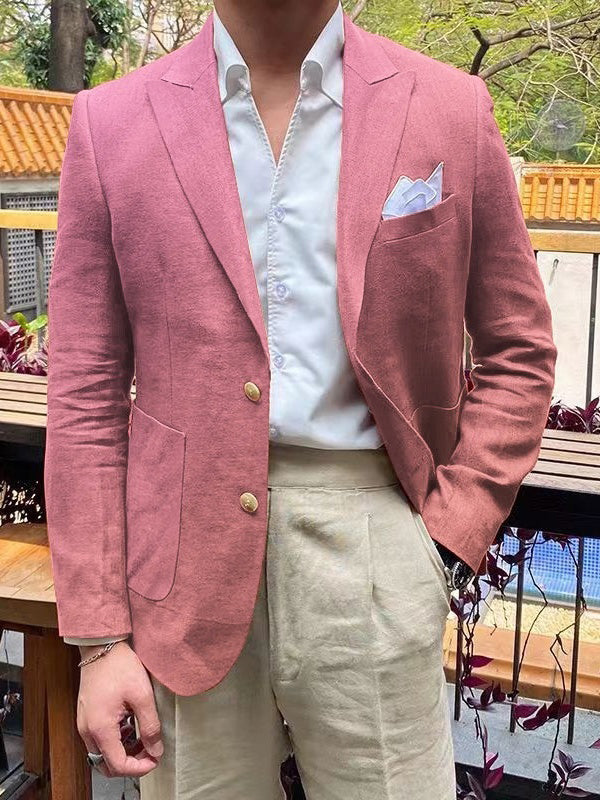 Men's Tailored Fit Single Breasted Two-buttons Blazer Jacket Pink