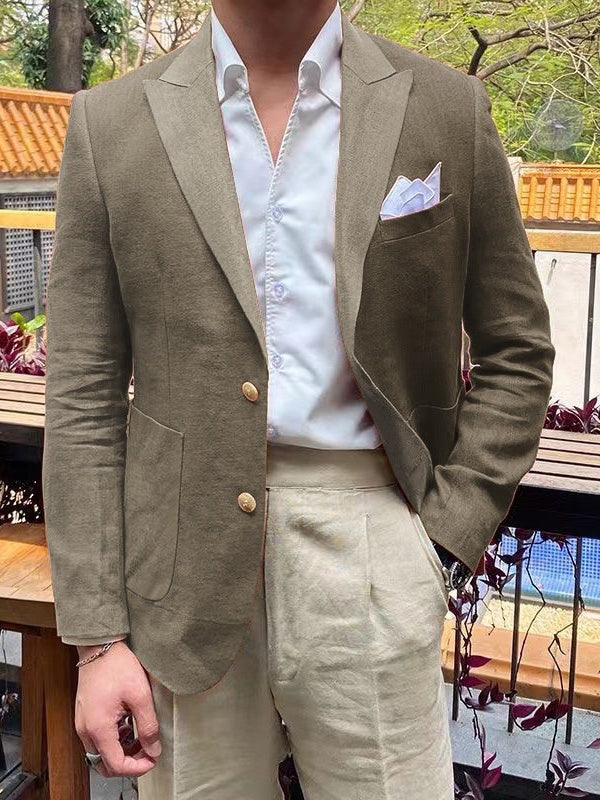 Men's Tailored Fit Single Breasted Two-buttons Blazer Jacket Taupe
