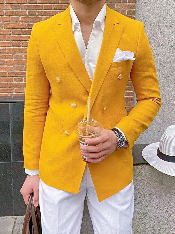 Men's Tailored Fit Single Breasted Two-buttons Blazer Jacket Yellow
