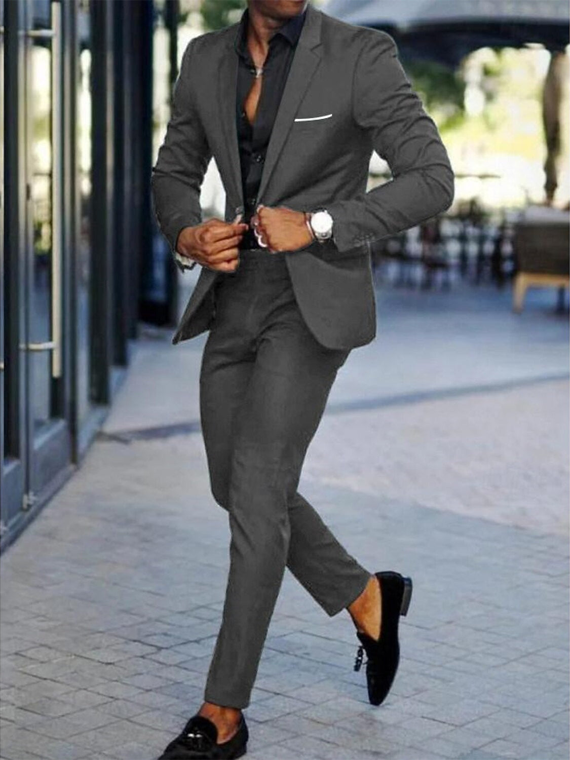 Men's Tailored Fit Single Breasted One-button  2 Pieces Wedding Suits Gray