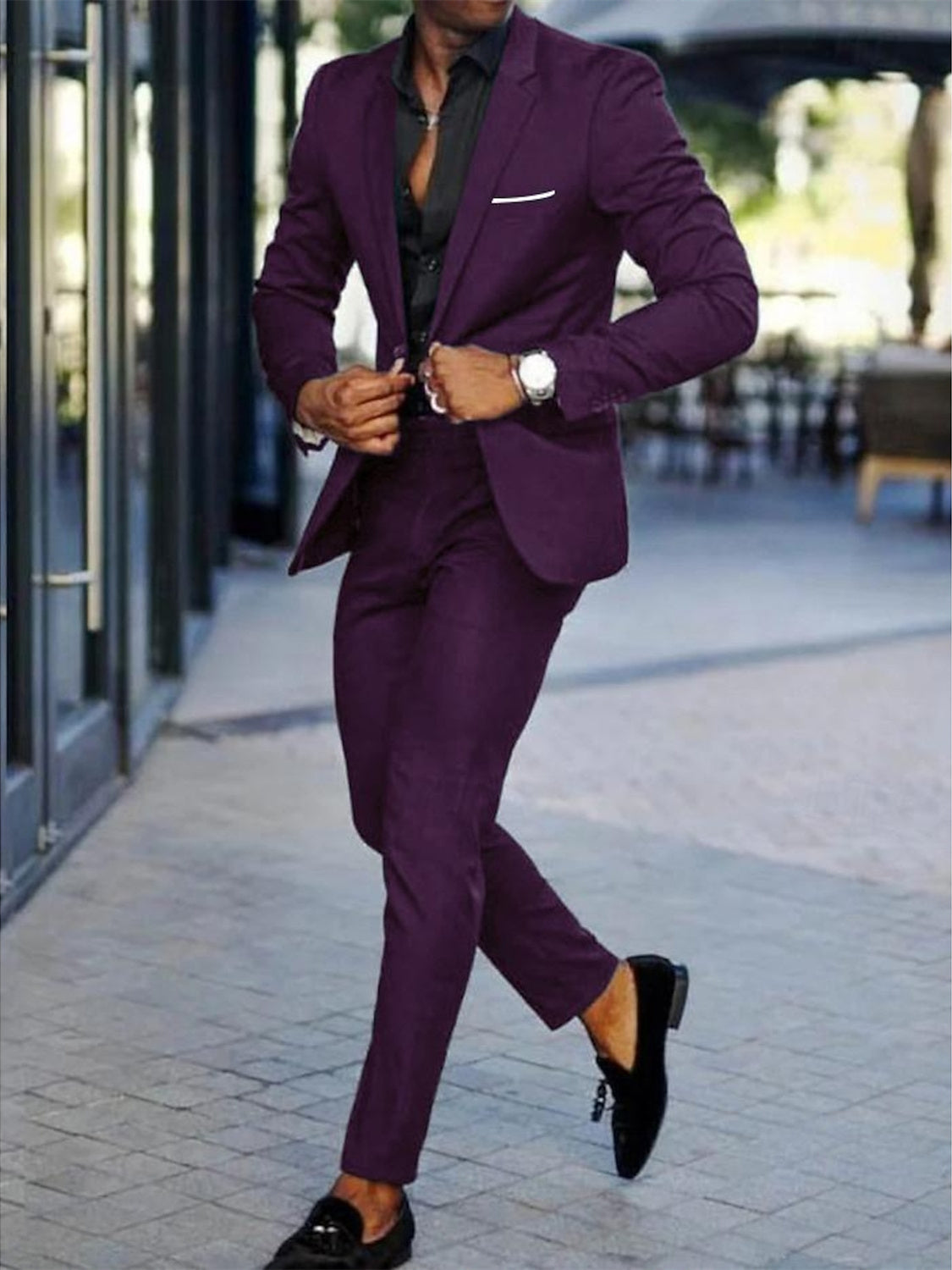 Men's Tailored Fit Single Breasted One-button  2 Pieces Wedding Suits Purple