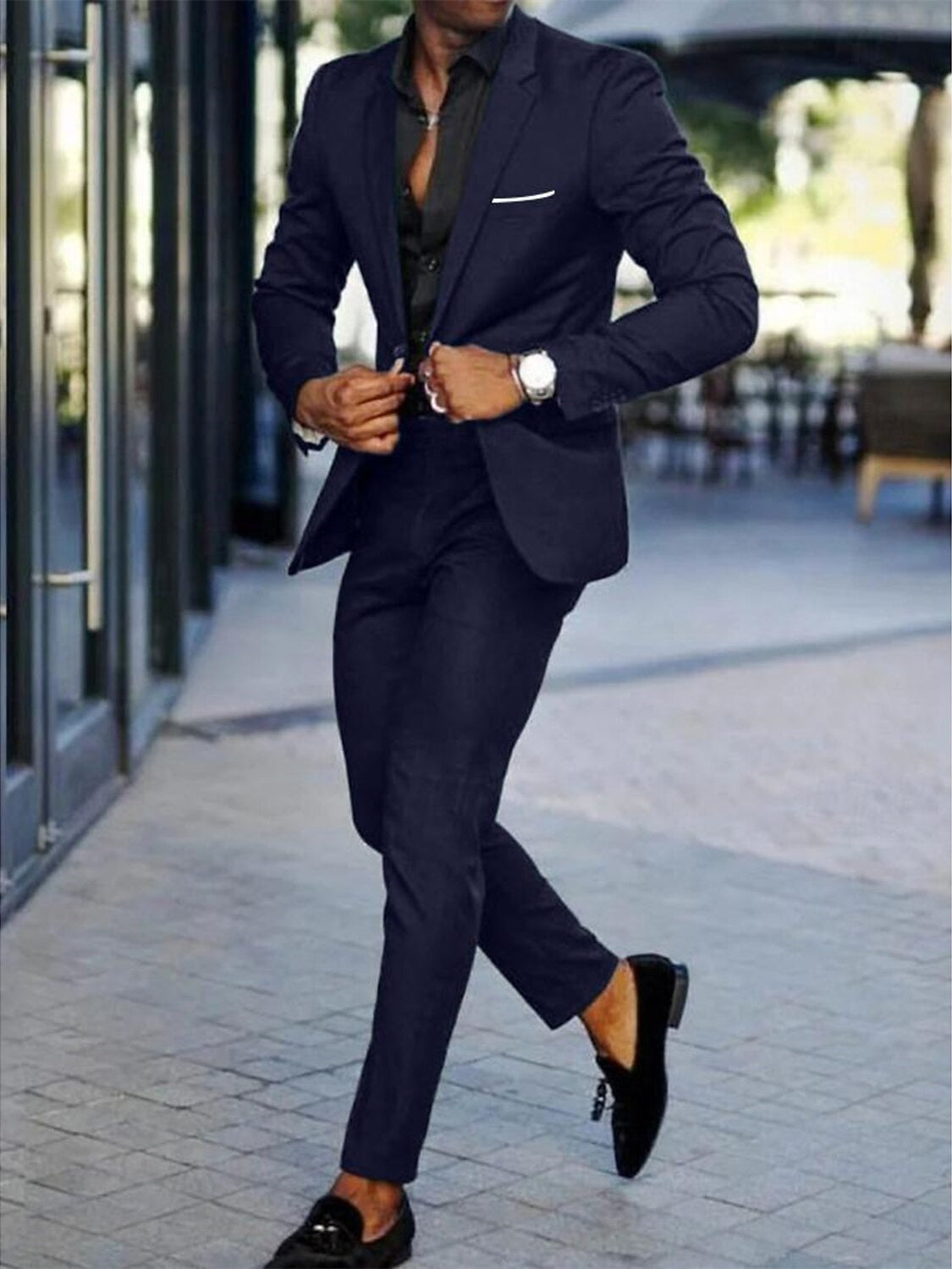 Men's Tailored Fit Single Breasted One-button  2 Pieces Wedding Suits Dark Vavy