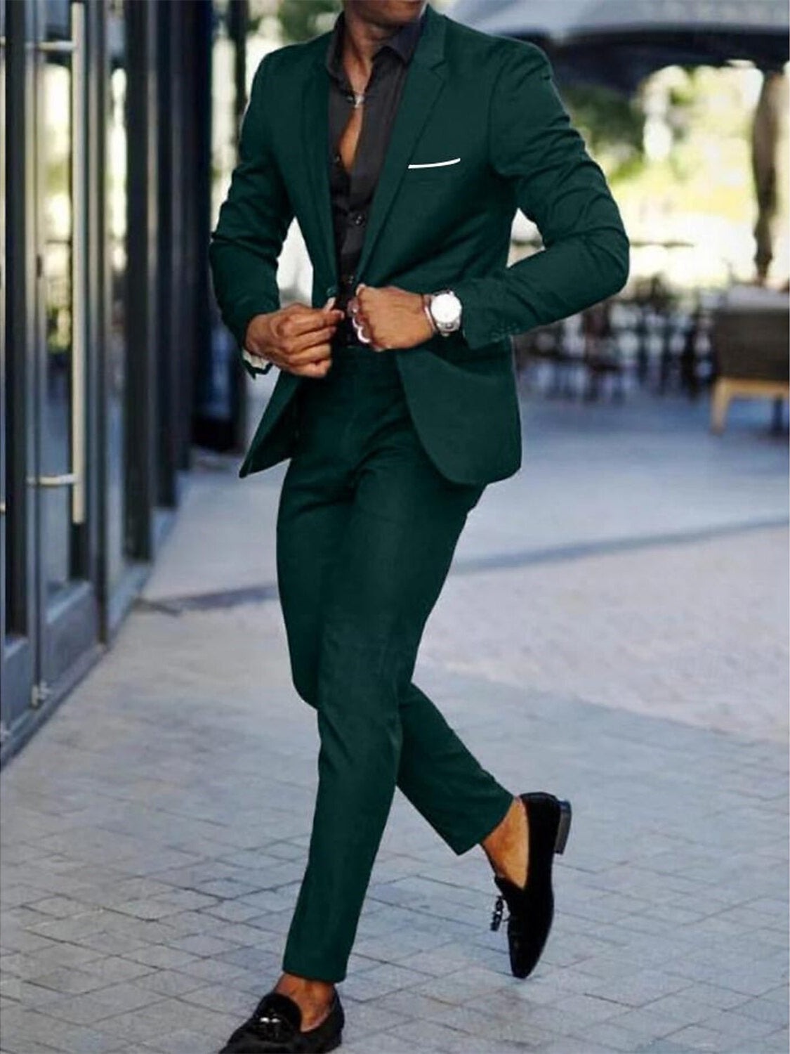 Men's Tailored Fit Single Breasted One-button  2 Pieces Wedding Suits Green