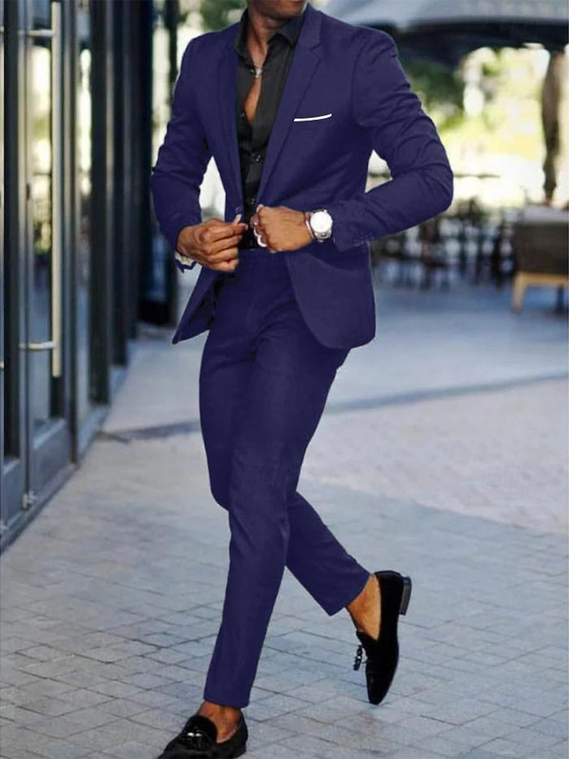 Men's Tailored Fit Single Breasted One-button  2 Pieces Wedding Suits Navy Blue