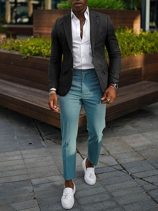 Men's Fashion Casual  Plus Size Regular Tailored Fit Solid Colored Single Breasted Two-buttons Blazer Jacket Black
