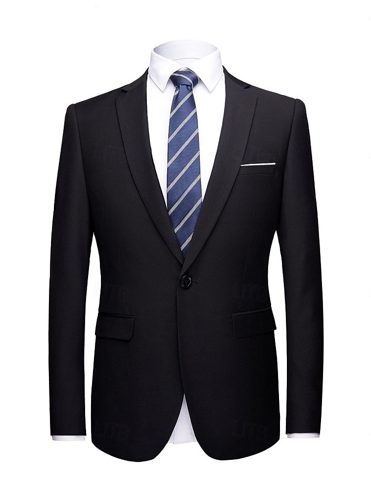 Men's Blazer Solid Colored Regular Tailored Fit Single Breasted One-button Fashion Casual Blazer Jacket Black