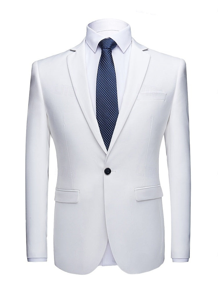 Men's Blazer Solid Colored Regular Tailored Fit Single Breasted One-button Fashion Casual Blazer Jacket White