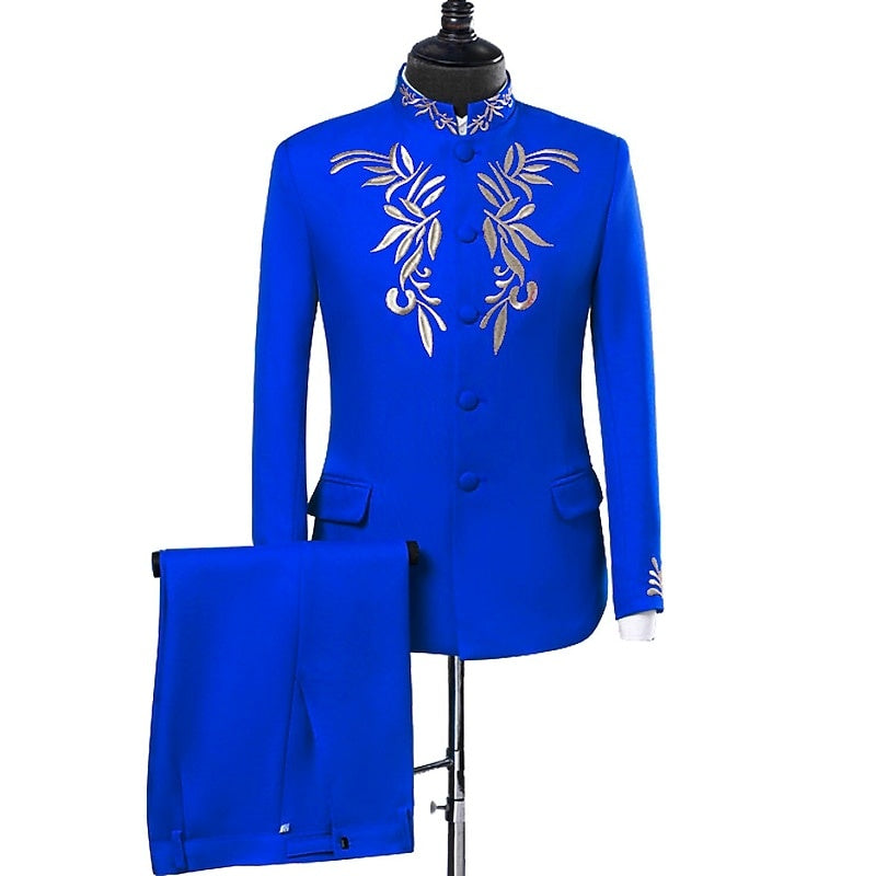 Men's Tailored Fit Single Breasted More-button 2 Piece Party Prom Suits Blue