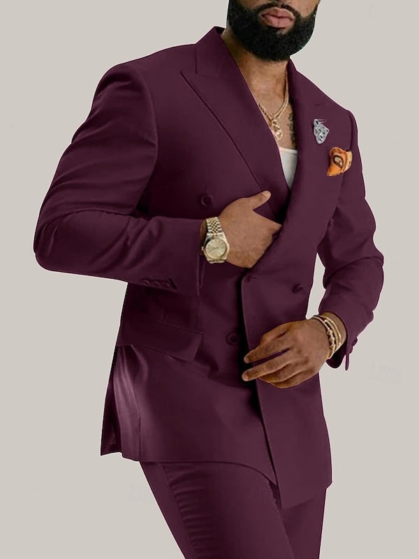 Men's Daily Business Double Breasted Six-buttons Prom Wedding Suits 2 Piece Grape