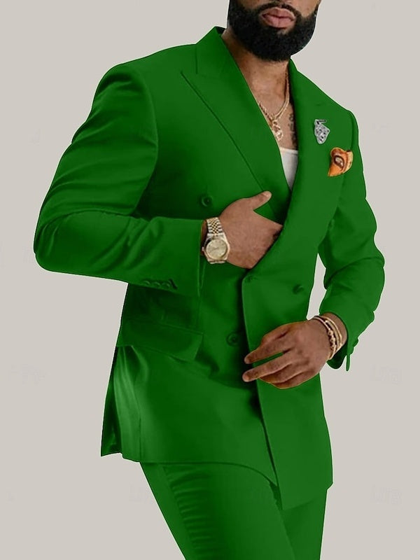 Men's Daily Business Double Breasted Six-buttons Prom Wedding Suits 2 Piece Green