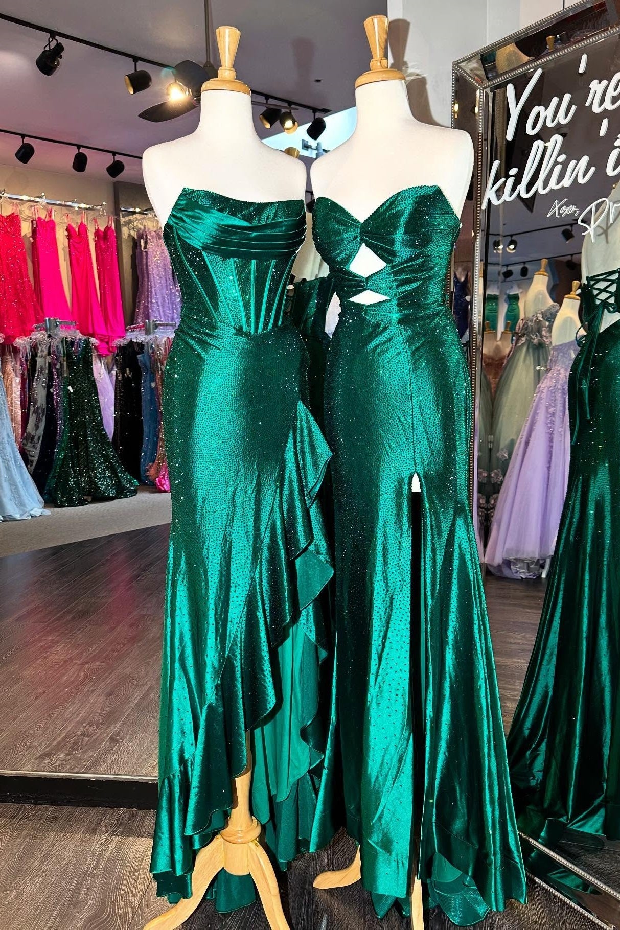 Light Blue Strapless Mermaid Prom Dress with Lace Up Back Beaded Details and Leg Slit
