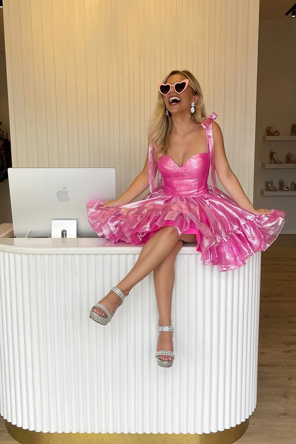 Charming A-Line Organza Mini Dress with Ribbon Straps Barbie Inspired Homecoming Dress