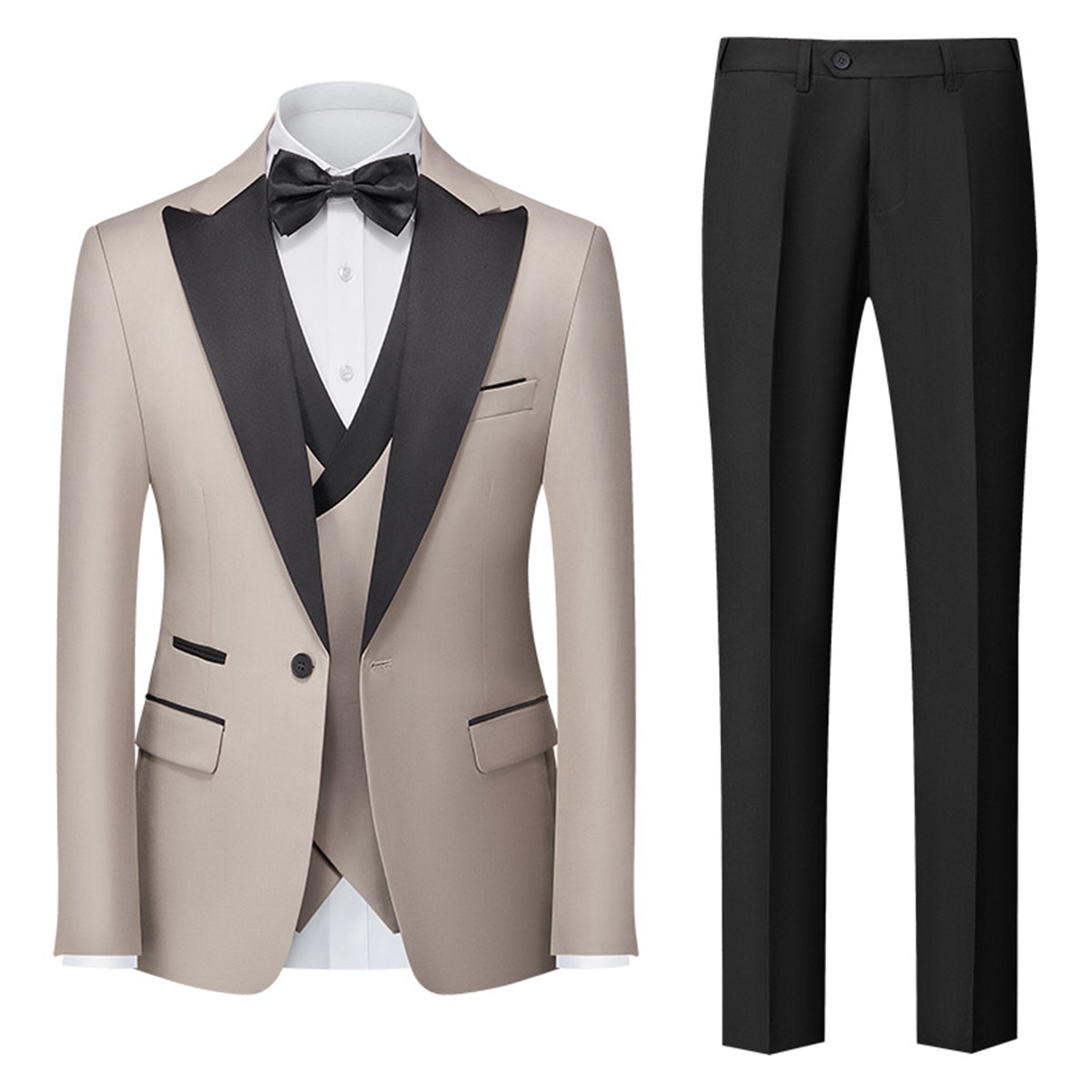 Tailored Fit Single Breasted One-button 3 Pieces Solid Colored Men's Wedding Suits Light Taupe
