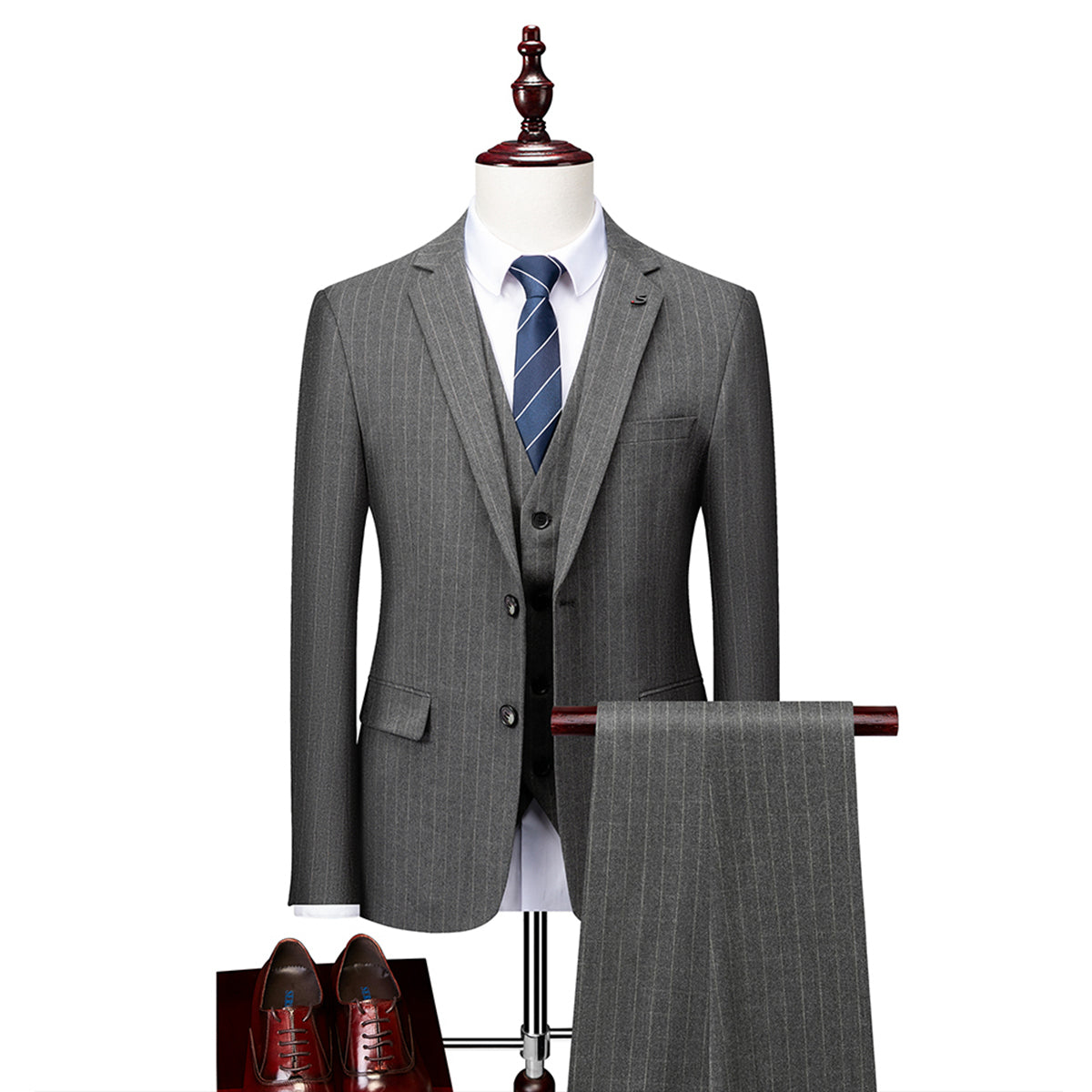Tailored Fit Single Breasted Two-buttons 2 Pieces Striped Men's Wedding Suits Default Title
