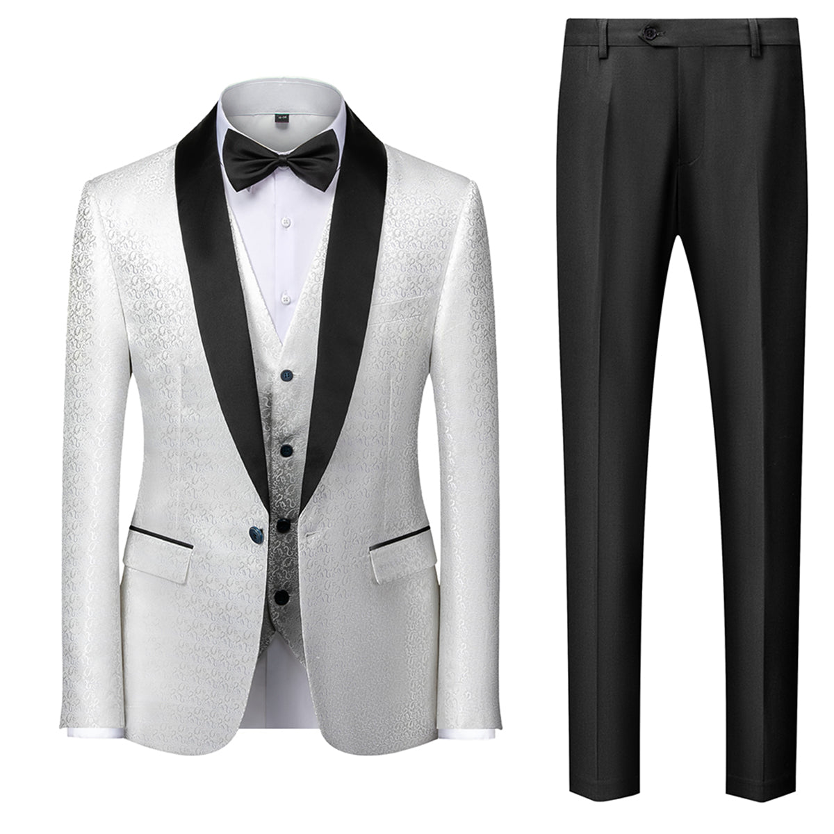 Tailored Fit Single Breasted One-button 3 Pieces Printed Men's Prom Party Suits White