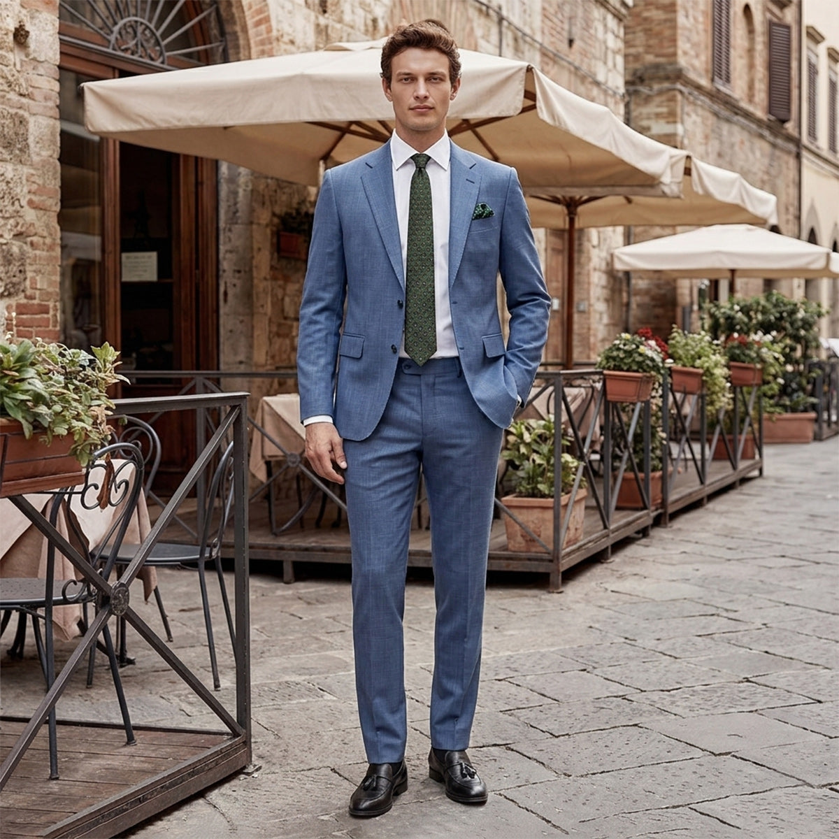 Tailored Fit Single Breasted Two-buttons 2 Pieces Plaid Men's Wedding Suits As Picture