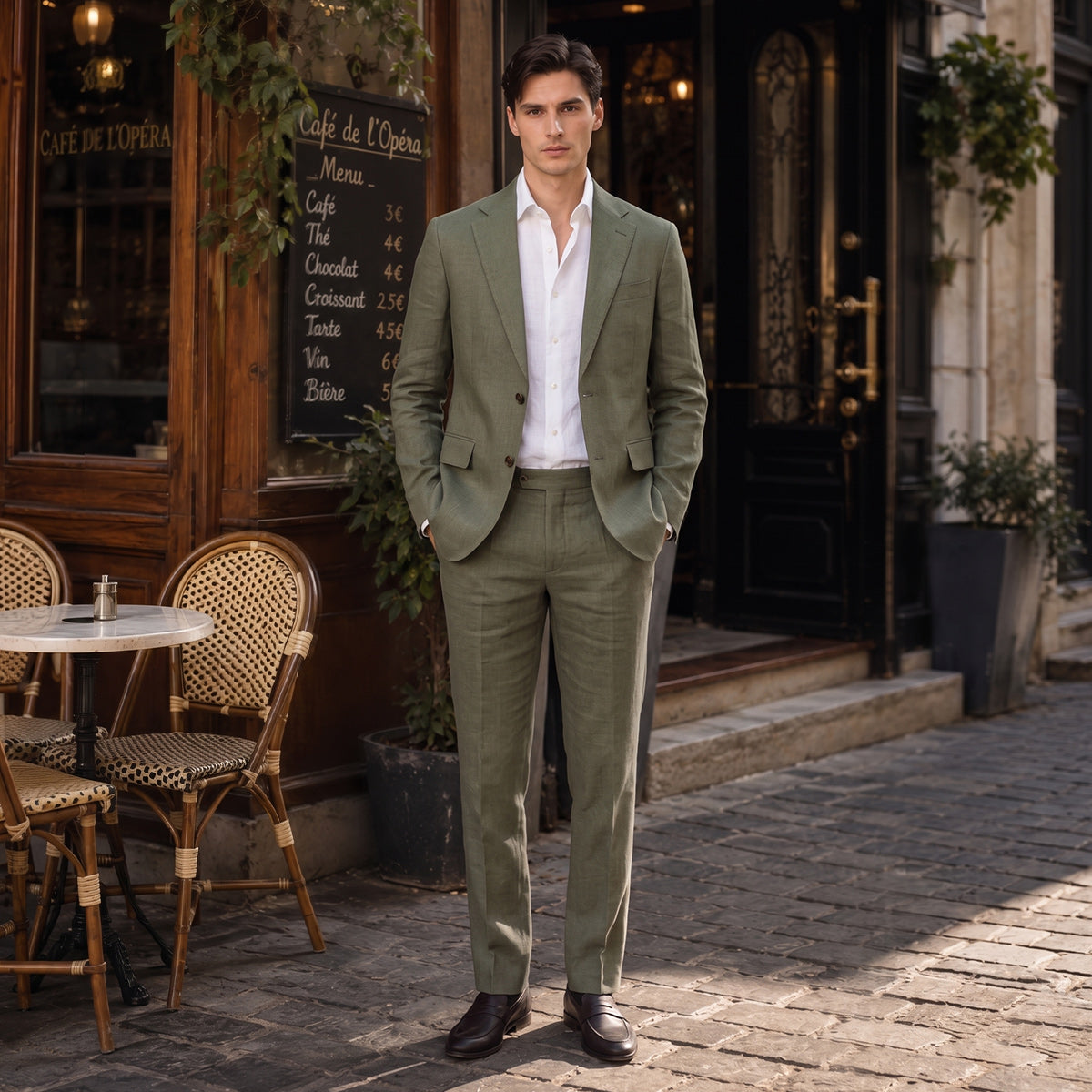 Tailored Fit Single Breasted Two-buttons 2 Pieces Solid Colored Men's Wedding Suits As Picture