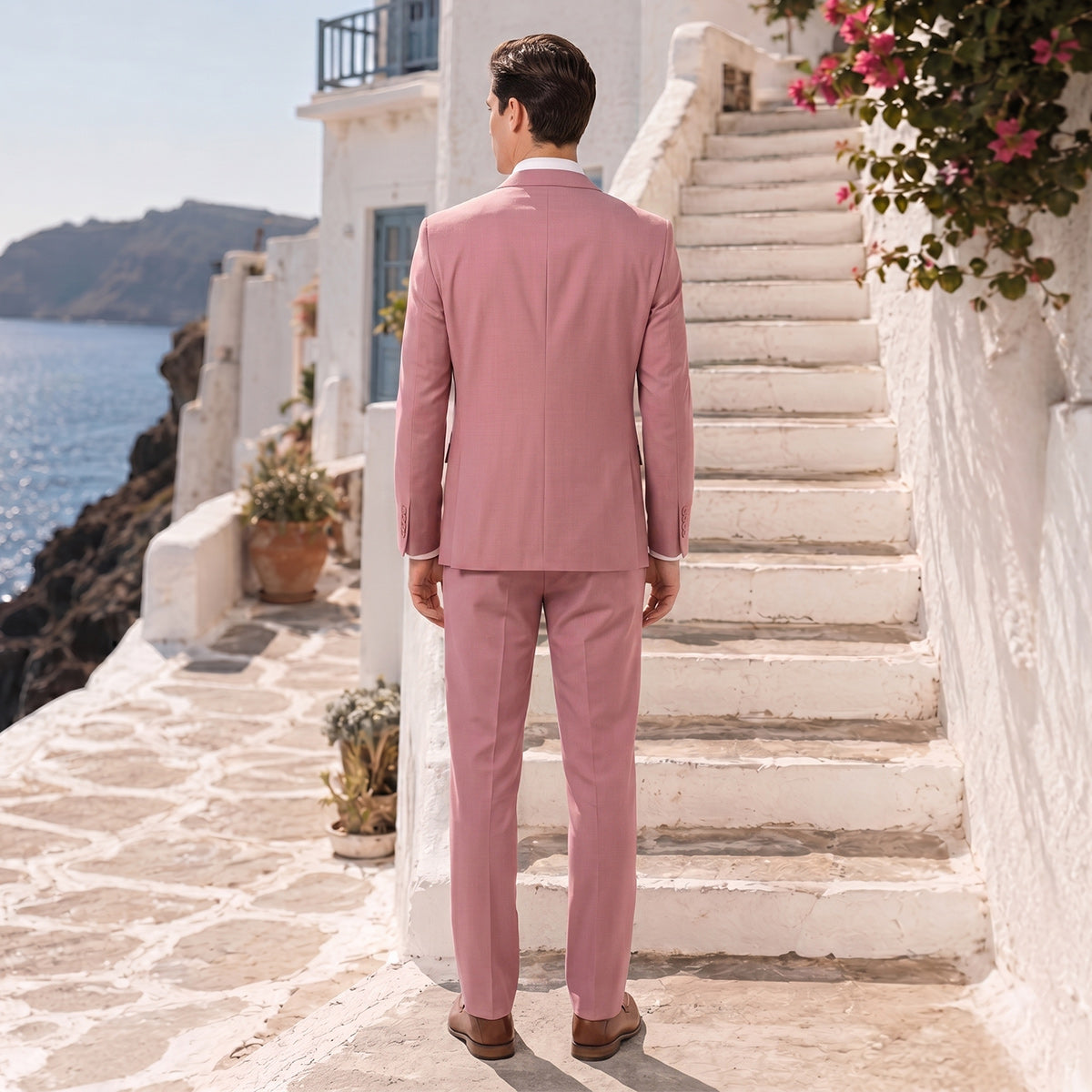 Tailored Fit Single Breasted Two-buttons 3 Pieces Solid Colored Men's Wedding Suits