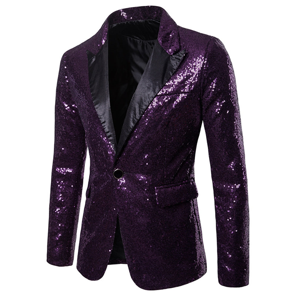Men's Tailored Fit Gold Single Breasted One-Button Sequins Party Jacket Purple