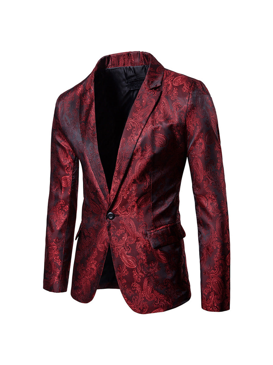 Men's Tailored Fit Single Breasted One-Button Printed Party Jacket Red