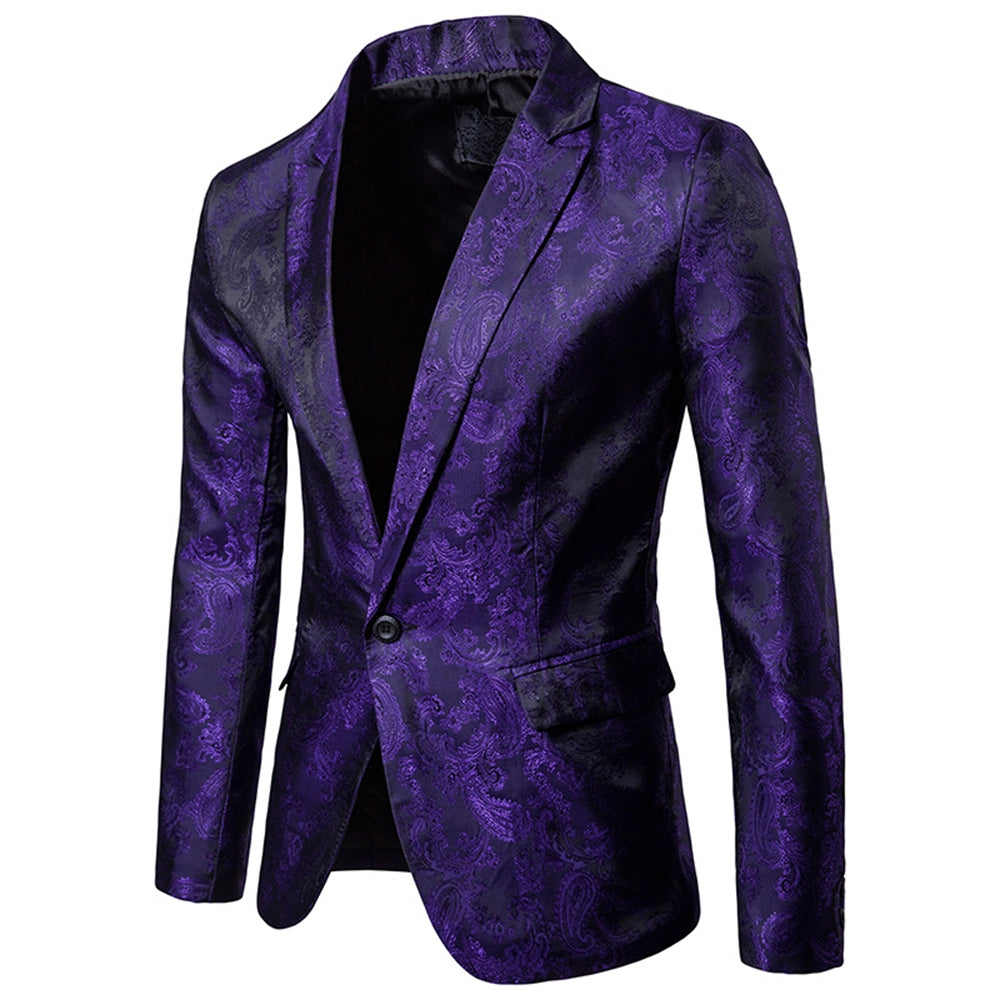 Men's Tailored Fit Single Breasted One-Button Printed Party Jacket Purple