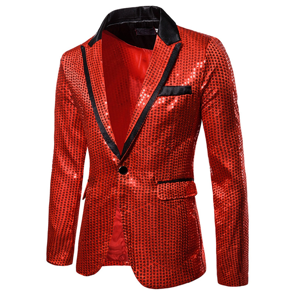 Men's Tailored Fit Gold Single Breasted One-Button Sequin Party Jacket Red