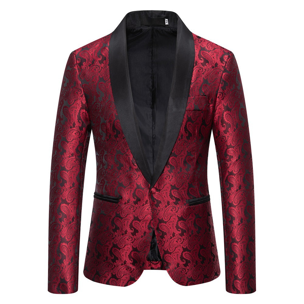 Men's Tailored Fit Single Breasted One-Button Printed Party Jacket Red