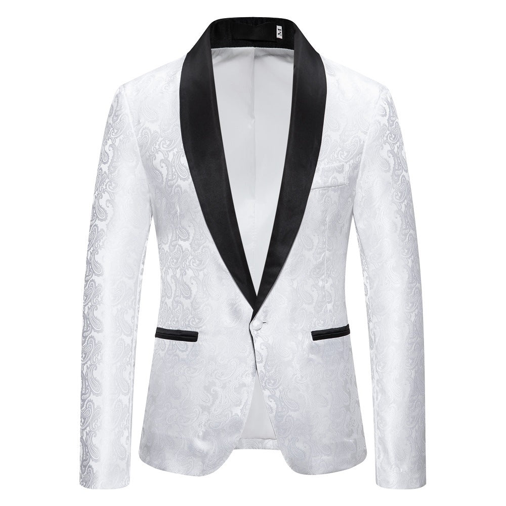 Men's Tailored Fit Single Breasted One-Button Printed Party Jacket White