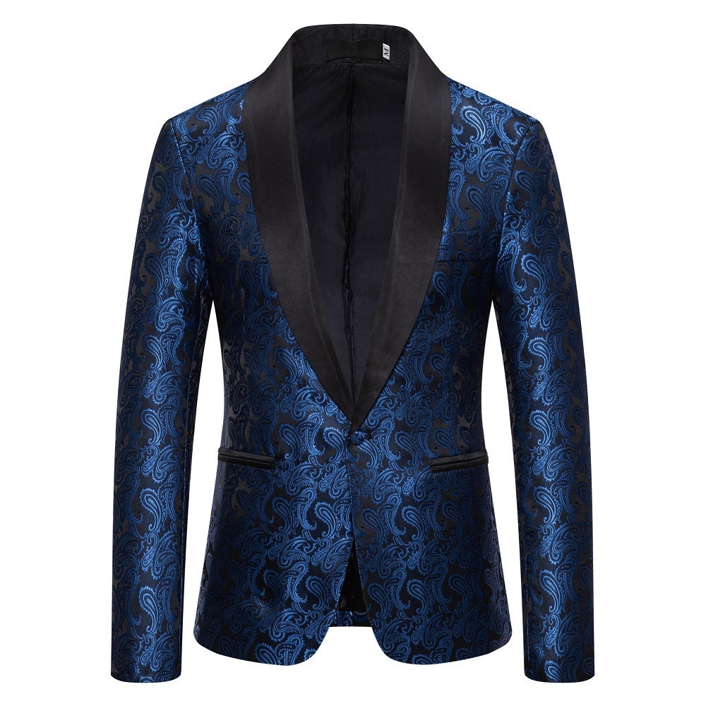 Men's Tailored Fit Single Breasted One-Button Printed Party Jacket Blue