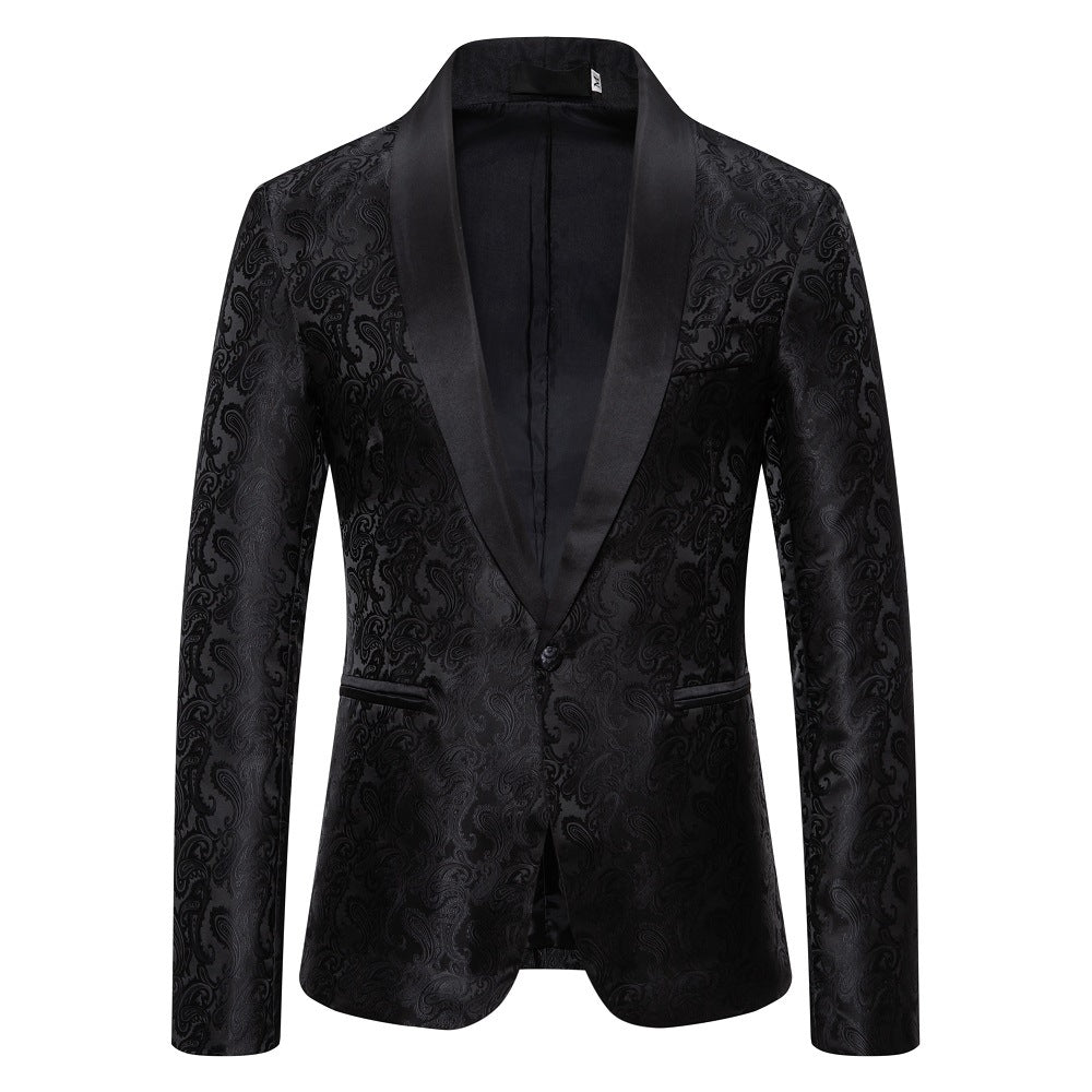 Men's Tailored Fit Single Breasted One-Button Printed Party Jacket Black