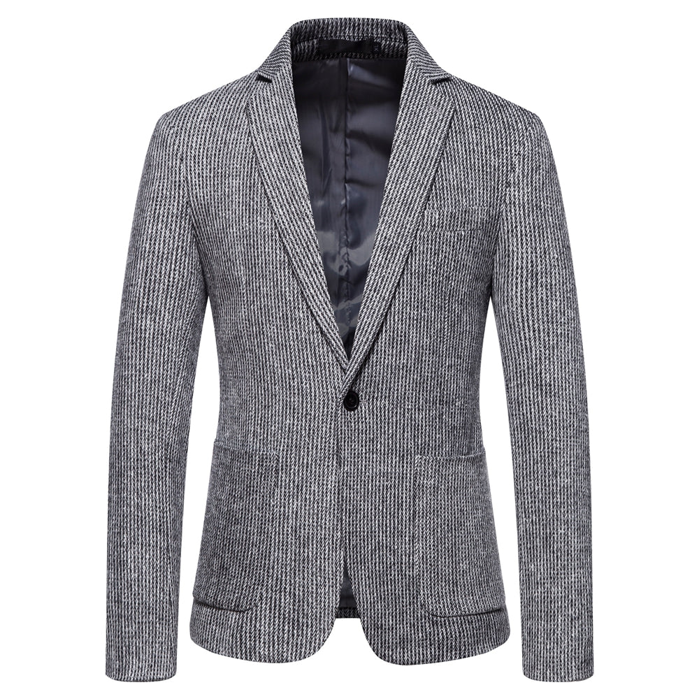 Tailored Fit Single Breasted One-Button Striped Men's Party Jacket Light Grey