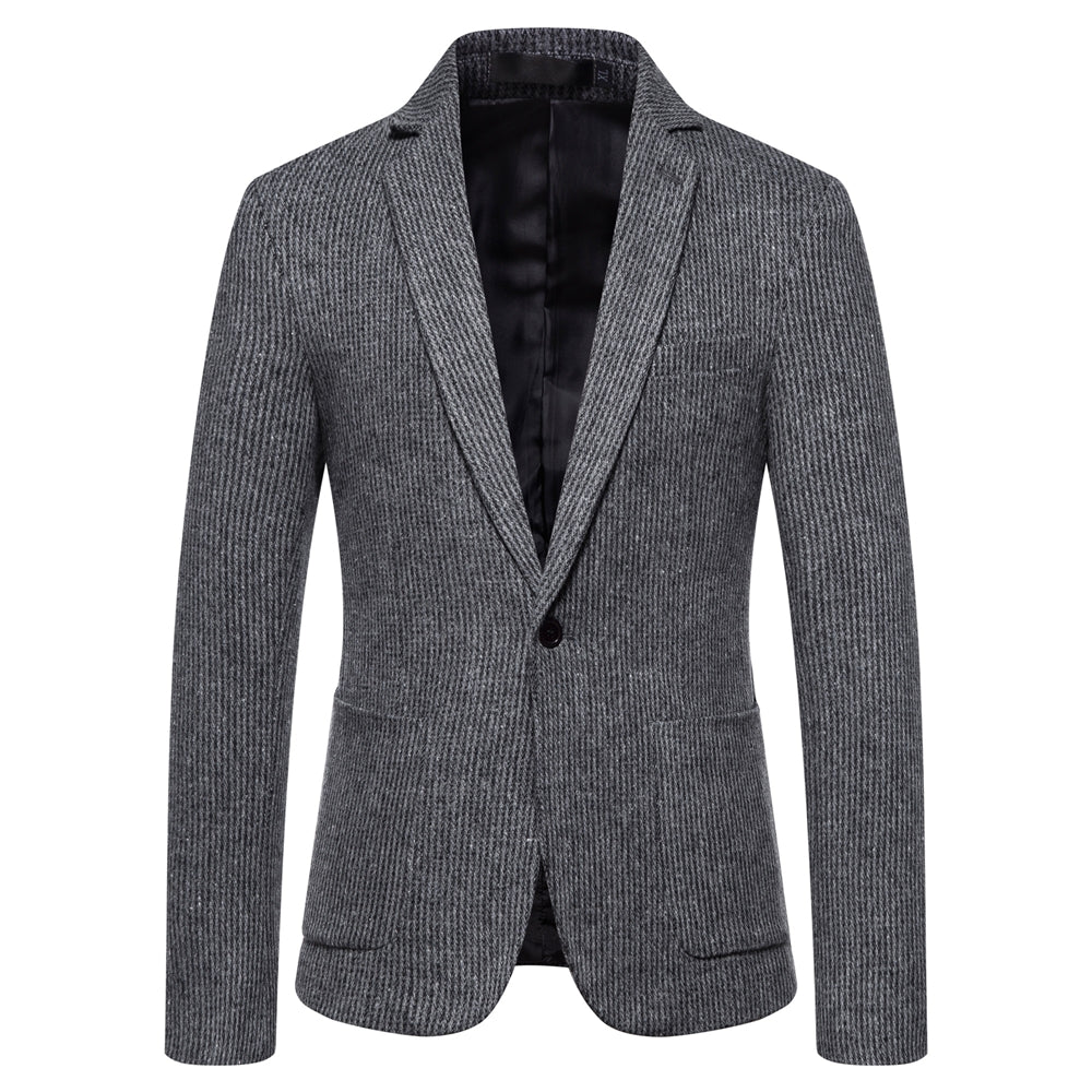 Tailored Fit Single Breasted One-Button Striped Men's Party Jacket Dark Grey