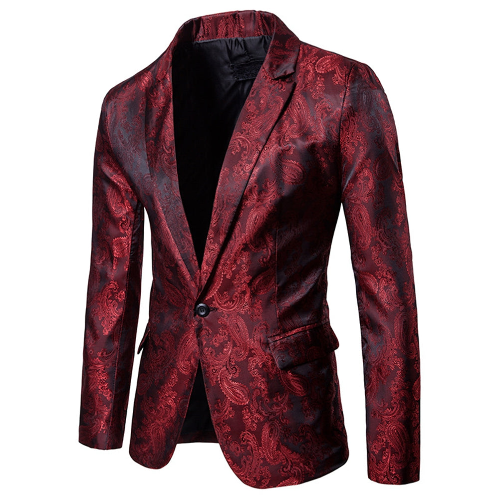 Tailored Fit Single Breasted One-Button Printed Colored Men's Wedding Suits Red