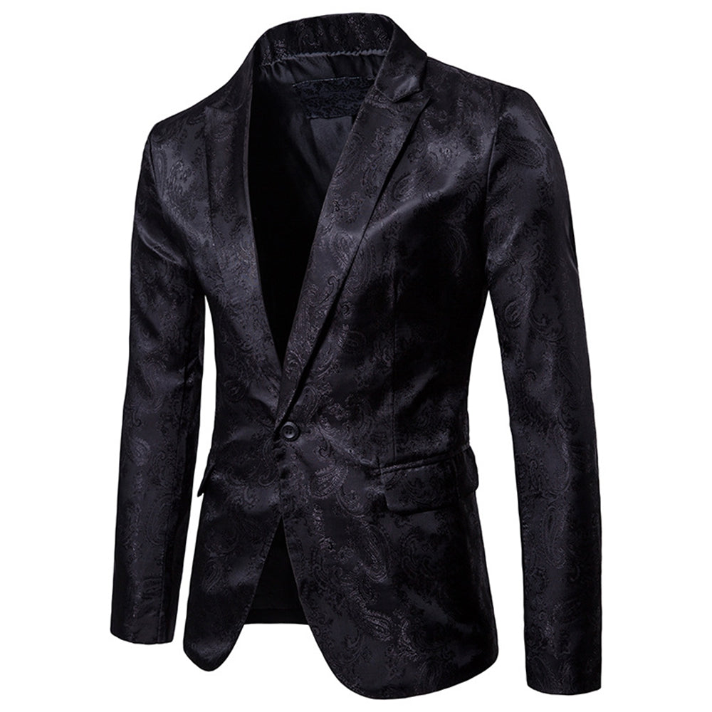 Men's Tailored Fit Single Breasted One-Button Printed Party Jacket Black