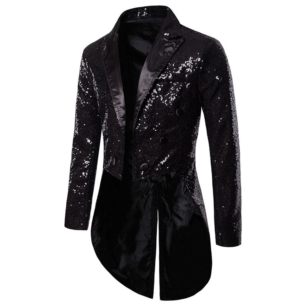 Tailored Fit Single Breasted Six-Button Sequin Colored Men's Party Jacket Black