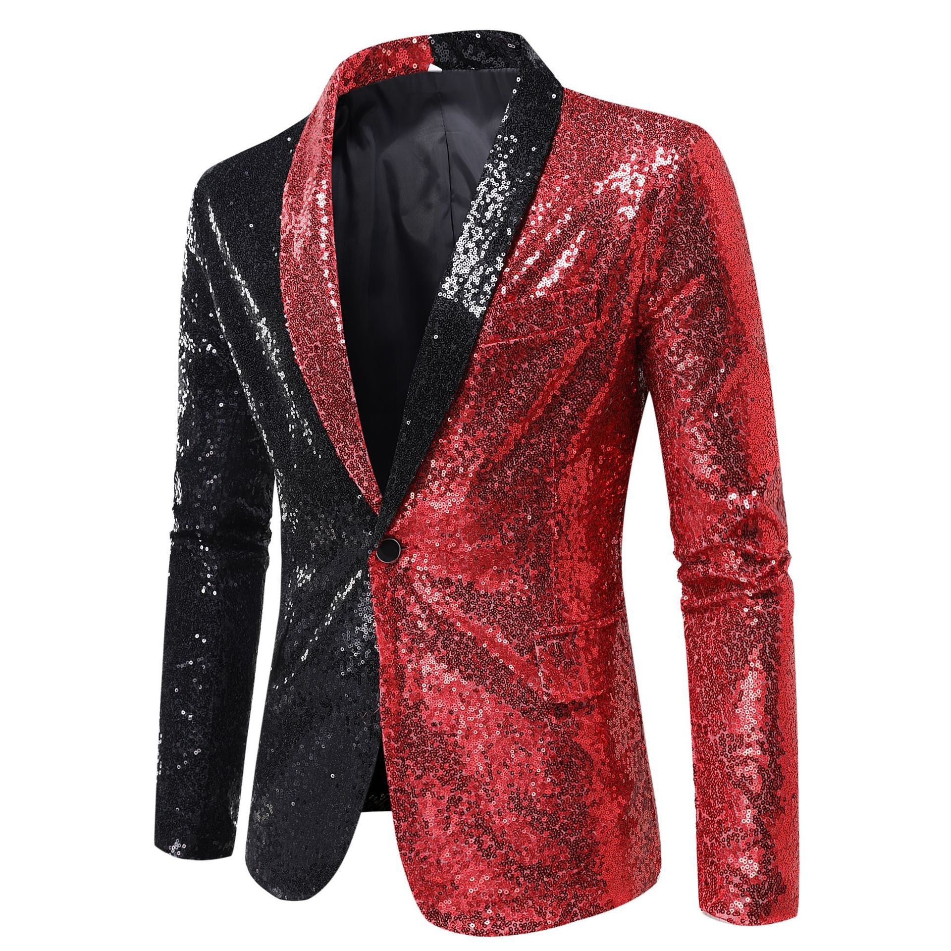 Tailored Fit Single Breasted One-Button Sequin Men's Party Jacket Red