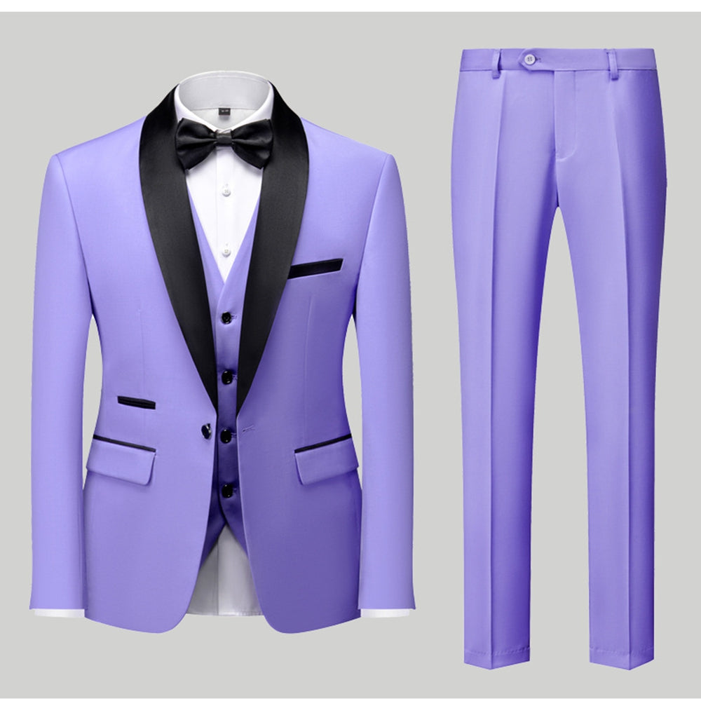 Tailored Fit Single Breasted One-Button 3 Pieces Patterned Men's Wedding Suits Purple