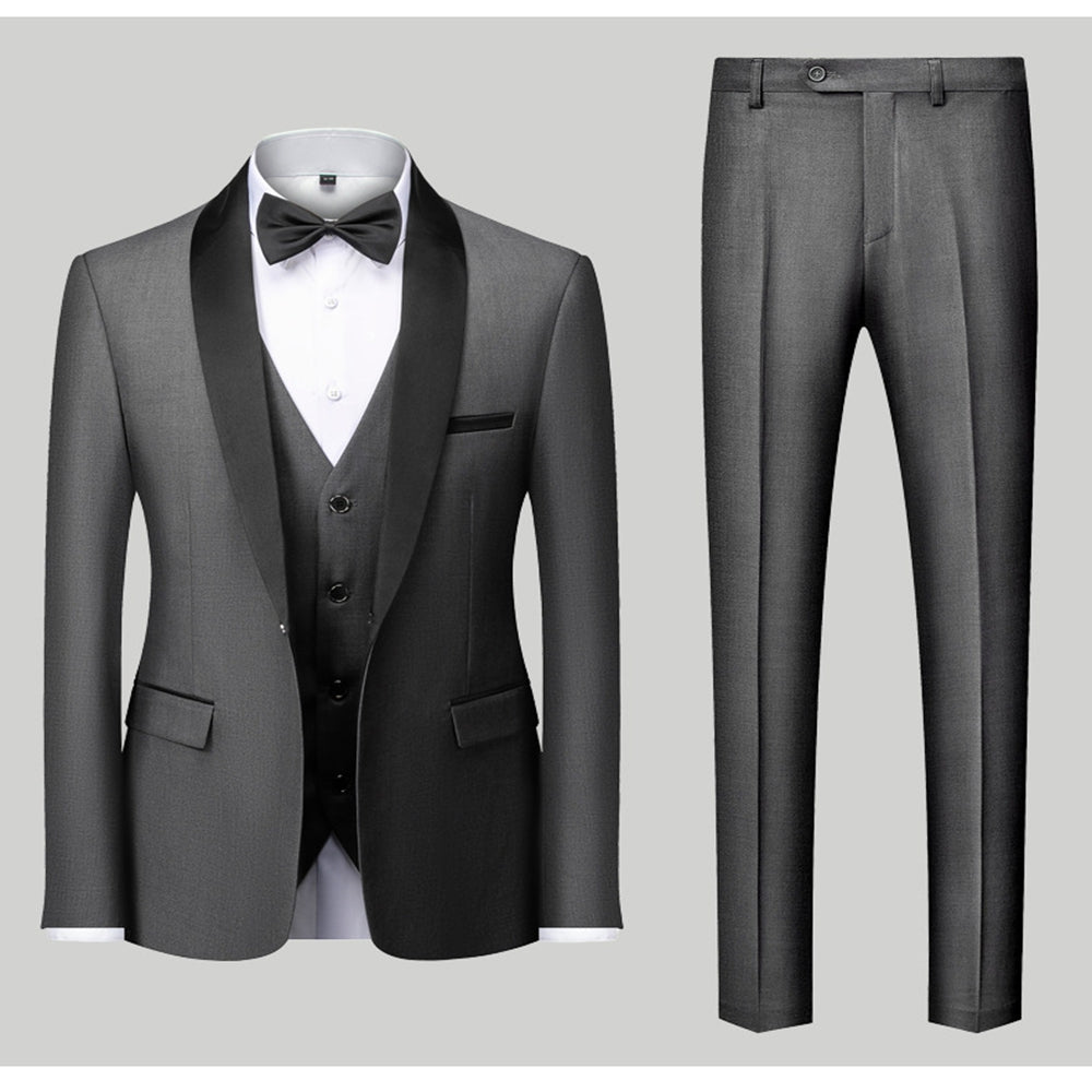 Tailored Fit Single Breasted One-Button 3 Pieces Patterned Men's Wedding Suits Dark Gray
