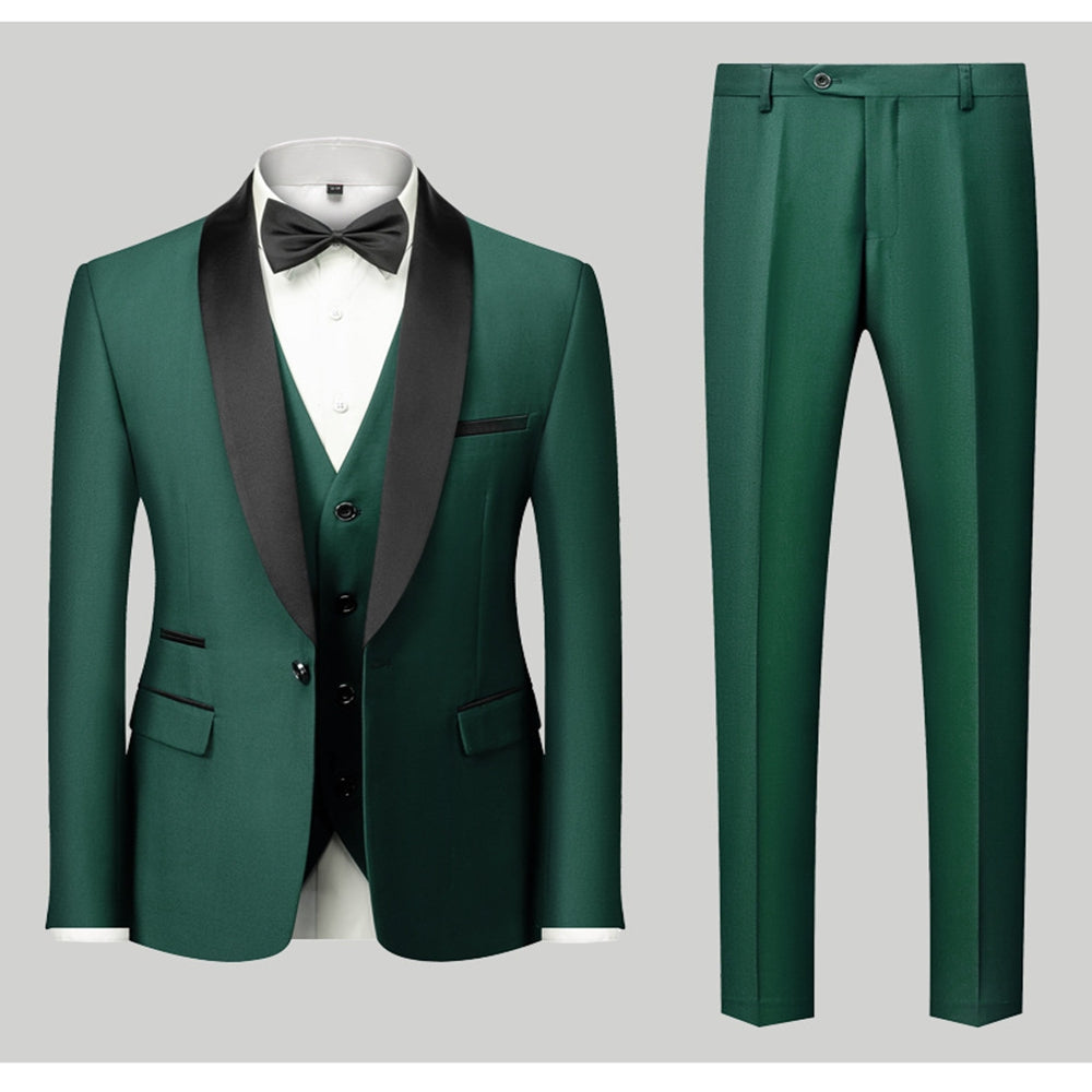 Tailored Fit Single Breasted One-Button 3 Pieces Patterned Men's Wedding Suits Green