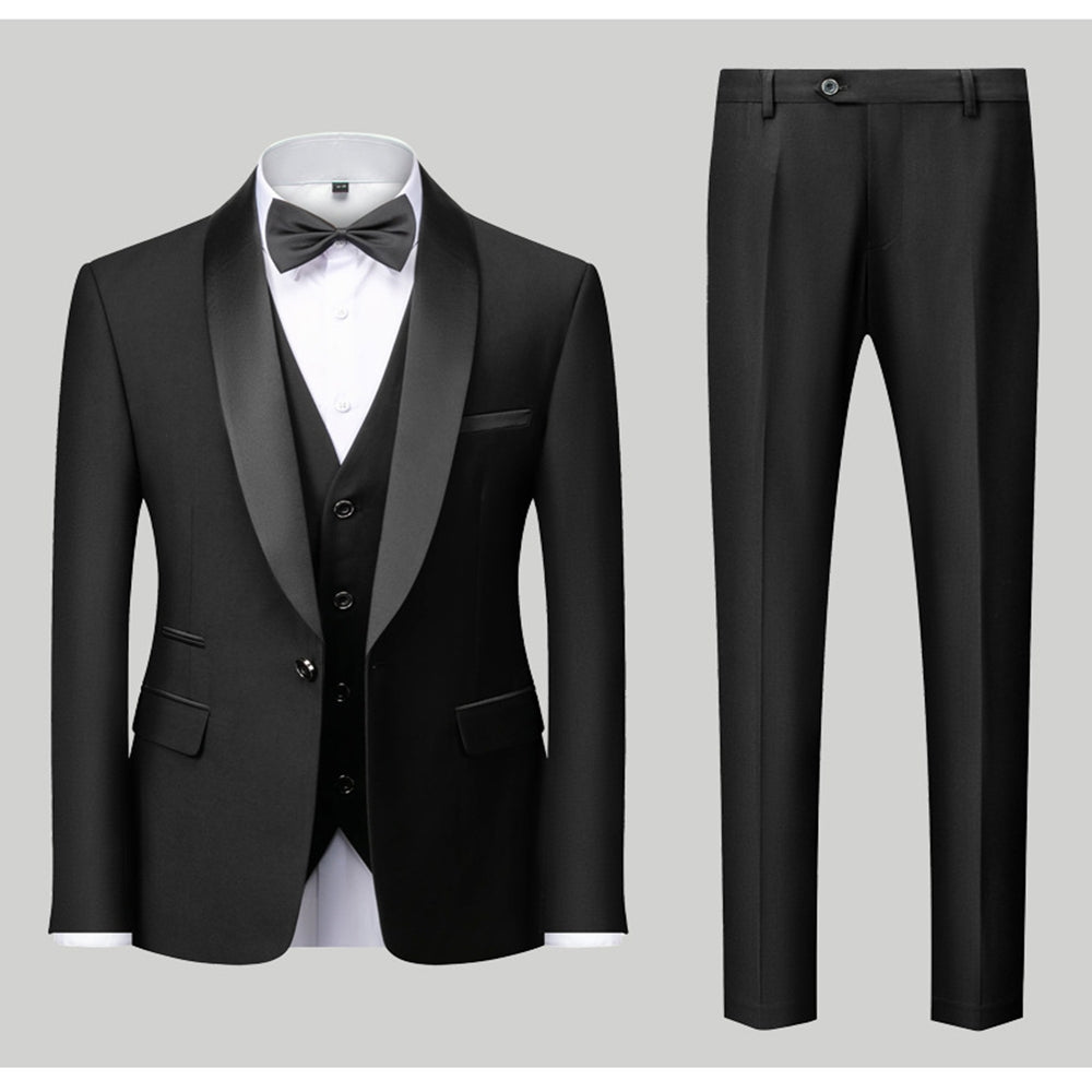 Tailored Fit Single Breasted One-Button 3 Pieces Patterned Men's Wedding Suits Black