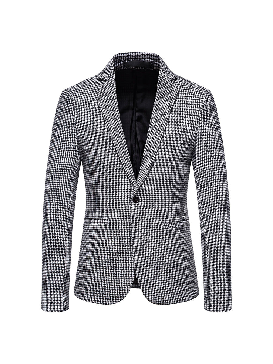 Tailored Fit Notched Lapel Single Breasted One-button Striped Men's Party Jacket Light Gray
