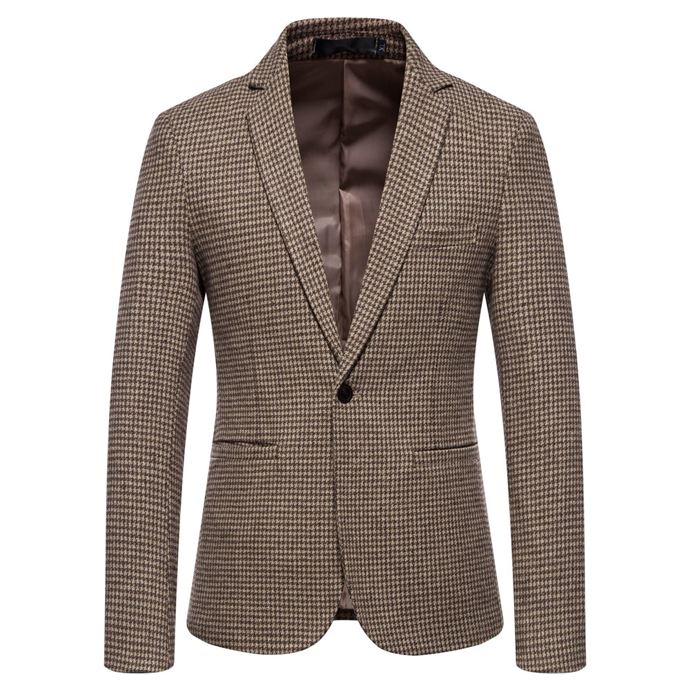 Tailored Fit Notched Lapel Single Breasted One-button Striped Men's Party Jacket Khaki