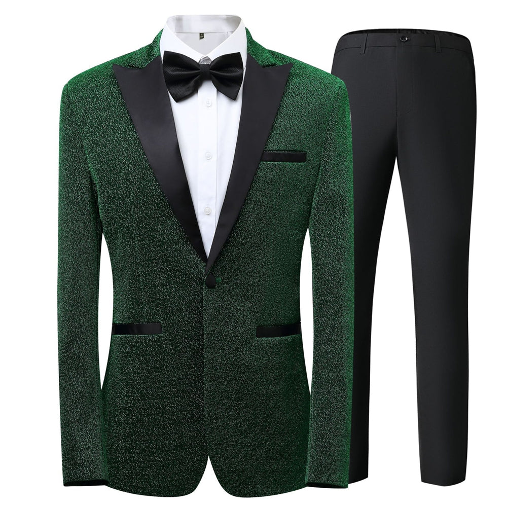 Tailored Fit Peaked Lapel Single Breasted One-button 3 Pieces Patterned Men's Wedding Suits Green